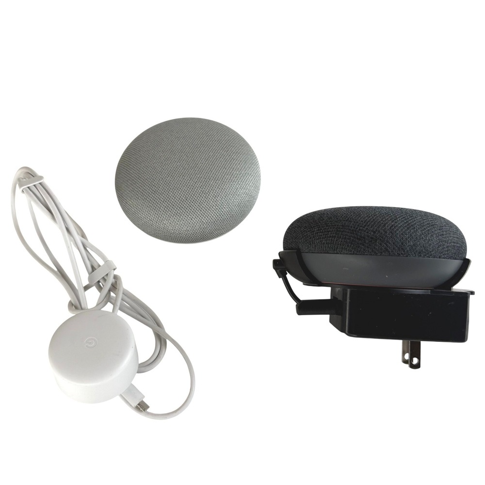 Google Home Mini Lot of 2 Smart Speakers Chalk Charcoal Wall Mount Charger